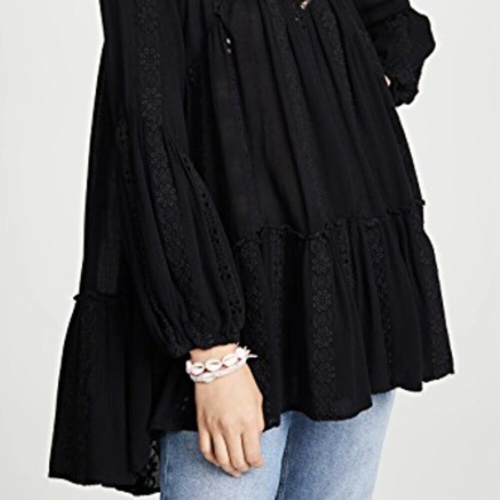 Free People Kiss Kiss Tunic Lace Eyelet Black Sz XS - Picture 6 of 6